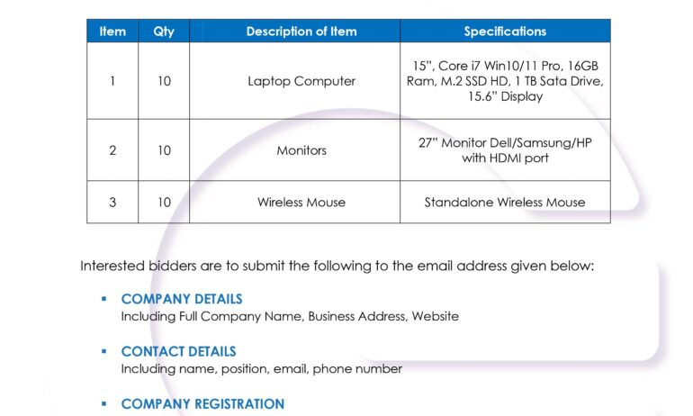 Supply & Delivery of Computer Hardware – Request for Quotation