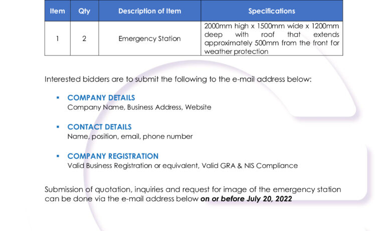 Fabrication of Emergency Station – RFQ