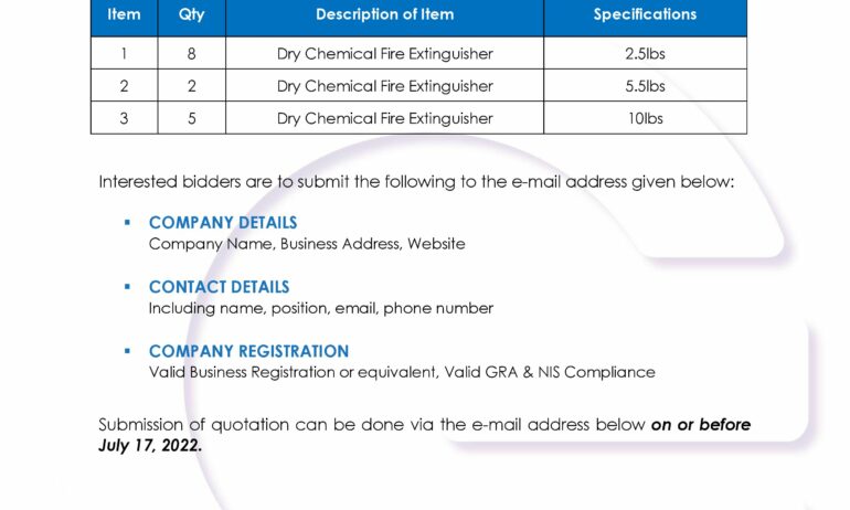 Supply   Delivery of Fire Extinguisher – RFQ