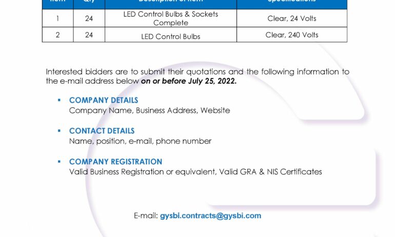 Supply & Delivery of Control Bulbs & Sockets – CLOSED