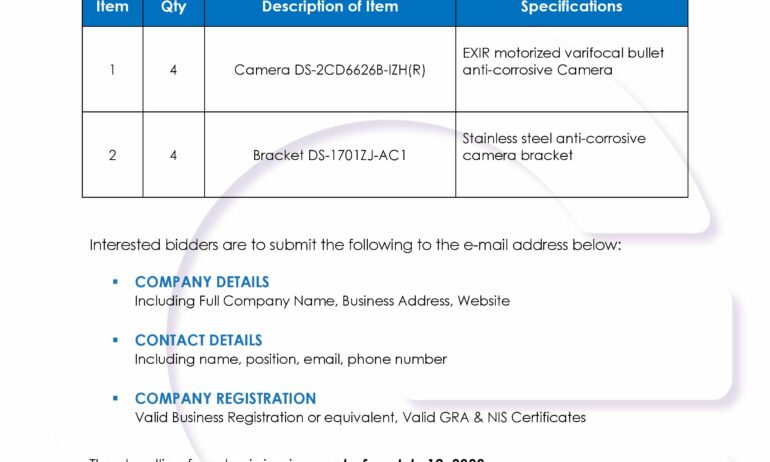 Supply   Delivery of Security Cameras  Brackets – RFQ