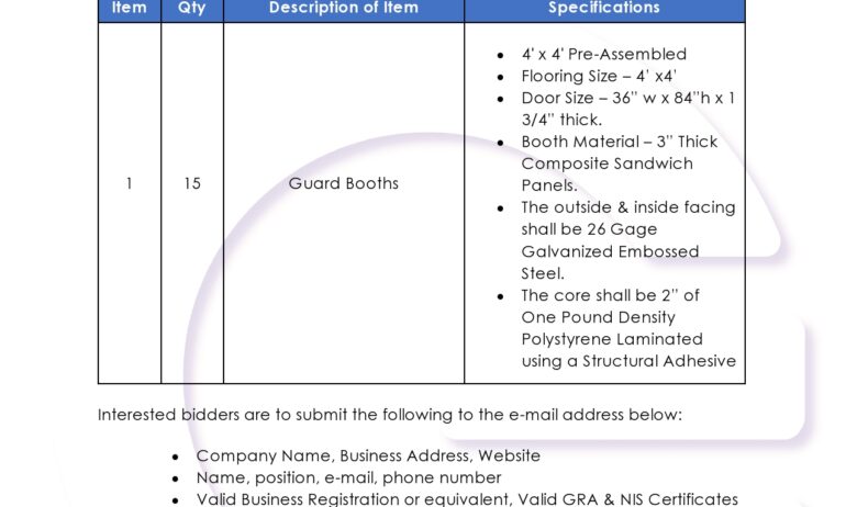 Supply and Delivery of Guard Booths – CLOSED